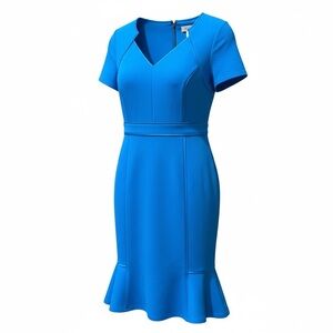 Satin Trim Ponte Tulip Hem Dress Nue by Shani NWT Size 10 Bright Blue Shapewear